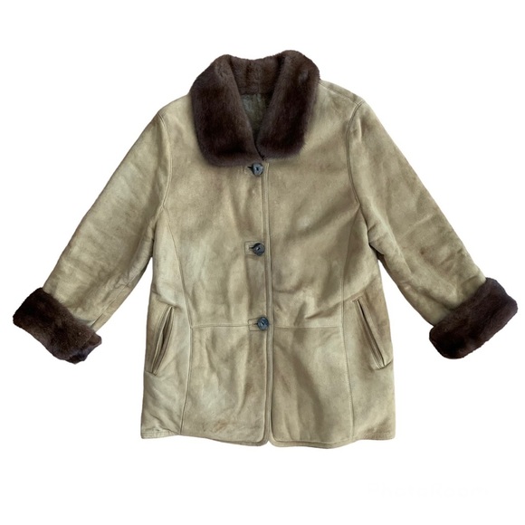 Pellaci suede sheepskin leather and fur coat jacket size L